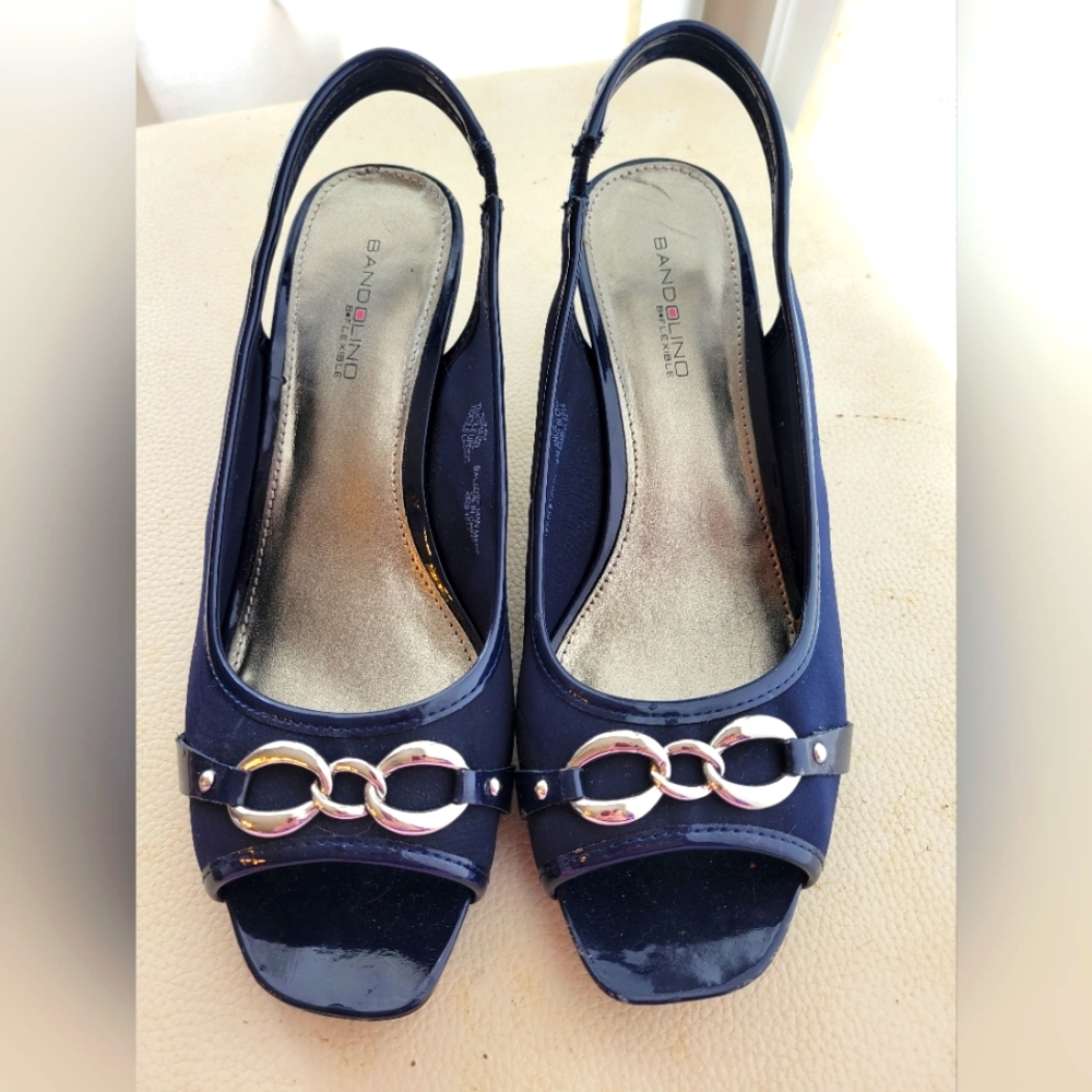 Bandolino Navy Blue Slingback Open Toe Mid Heels Size 9.5